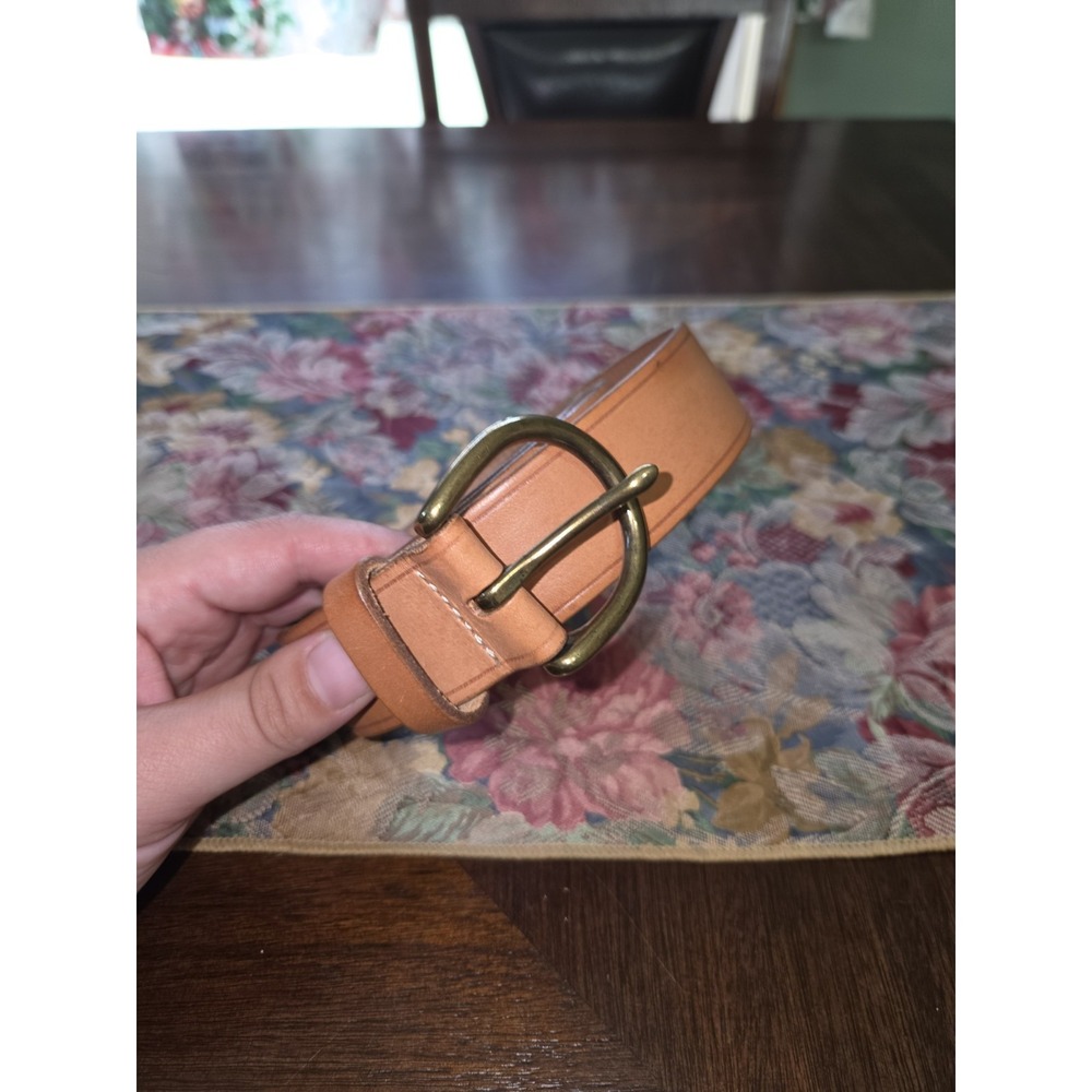 Madewell Medium Perfect Leather Belt Large Pecan Brown Gold Brass Classic B3052